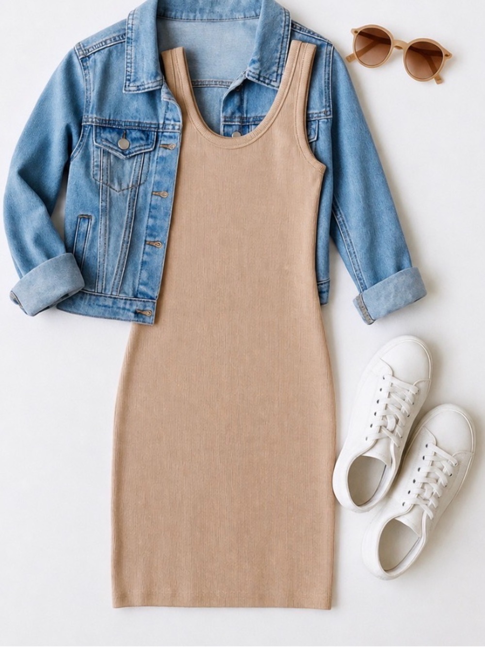 NWT Signature8 Tan Ribbed Tank Mini Dress Size M